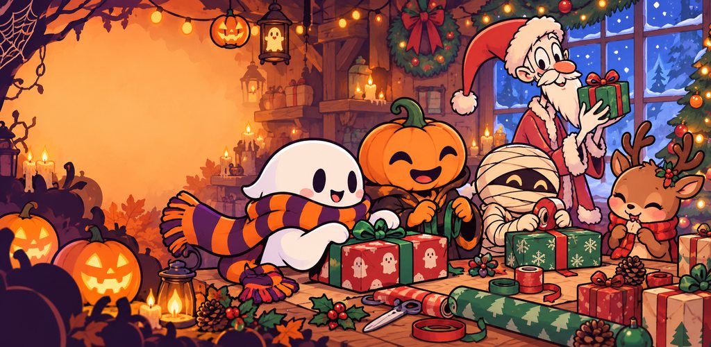 Pip the ghost and the monsters in the toy workshop